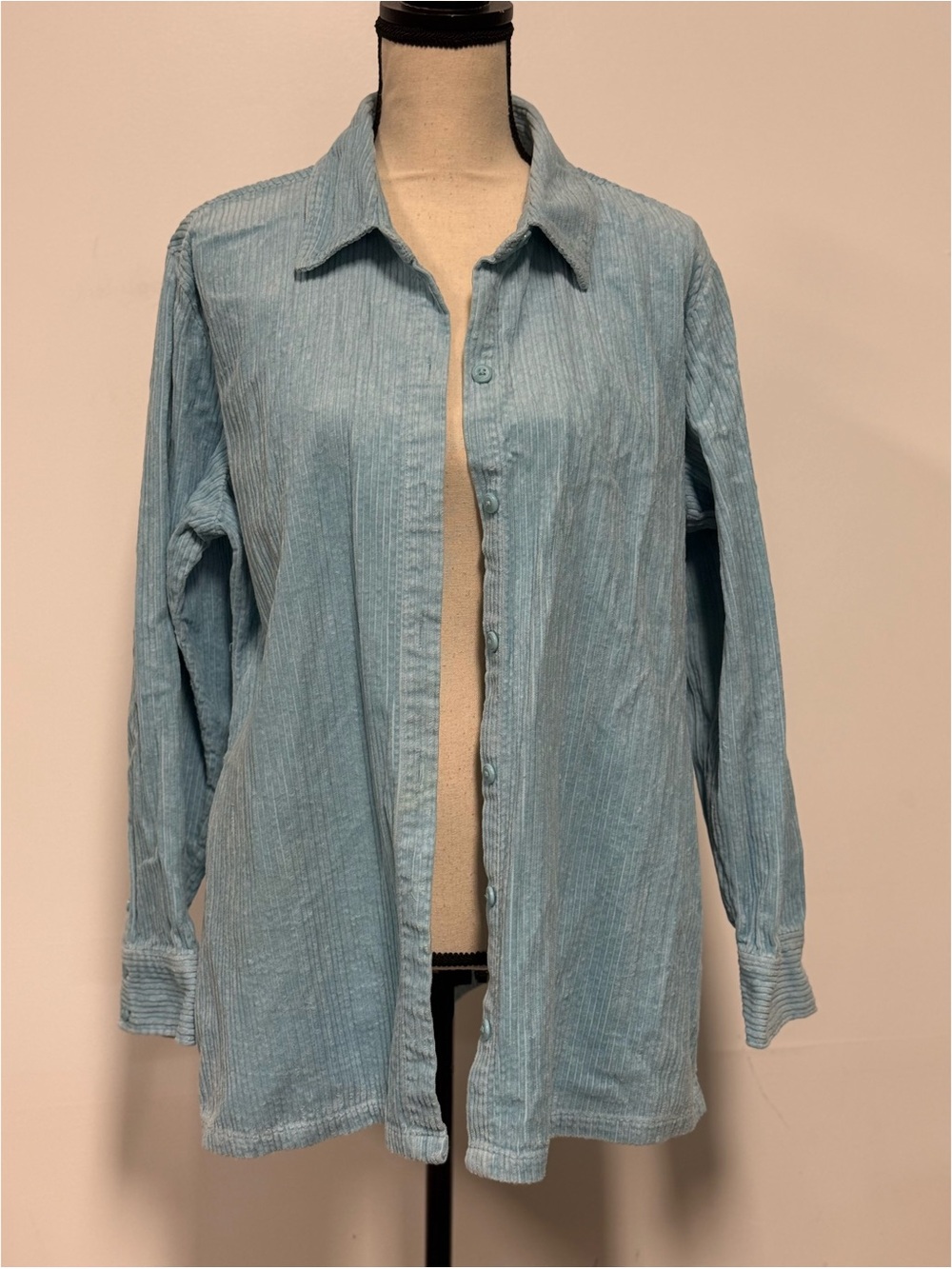 Croft & Barrow Corduroy Button Down Top Blue Size XL